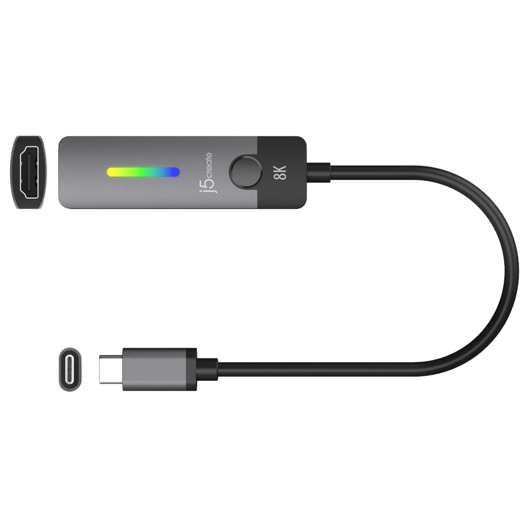 J5create JCA157 USB-C to HDMI 2.1 8K Adapter - Windows / macOS / Chrome OS Compatible - RGB light indicator for gaming setups (10cm) J5CREATE